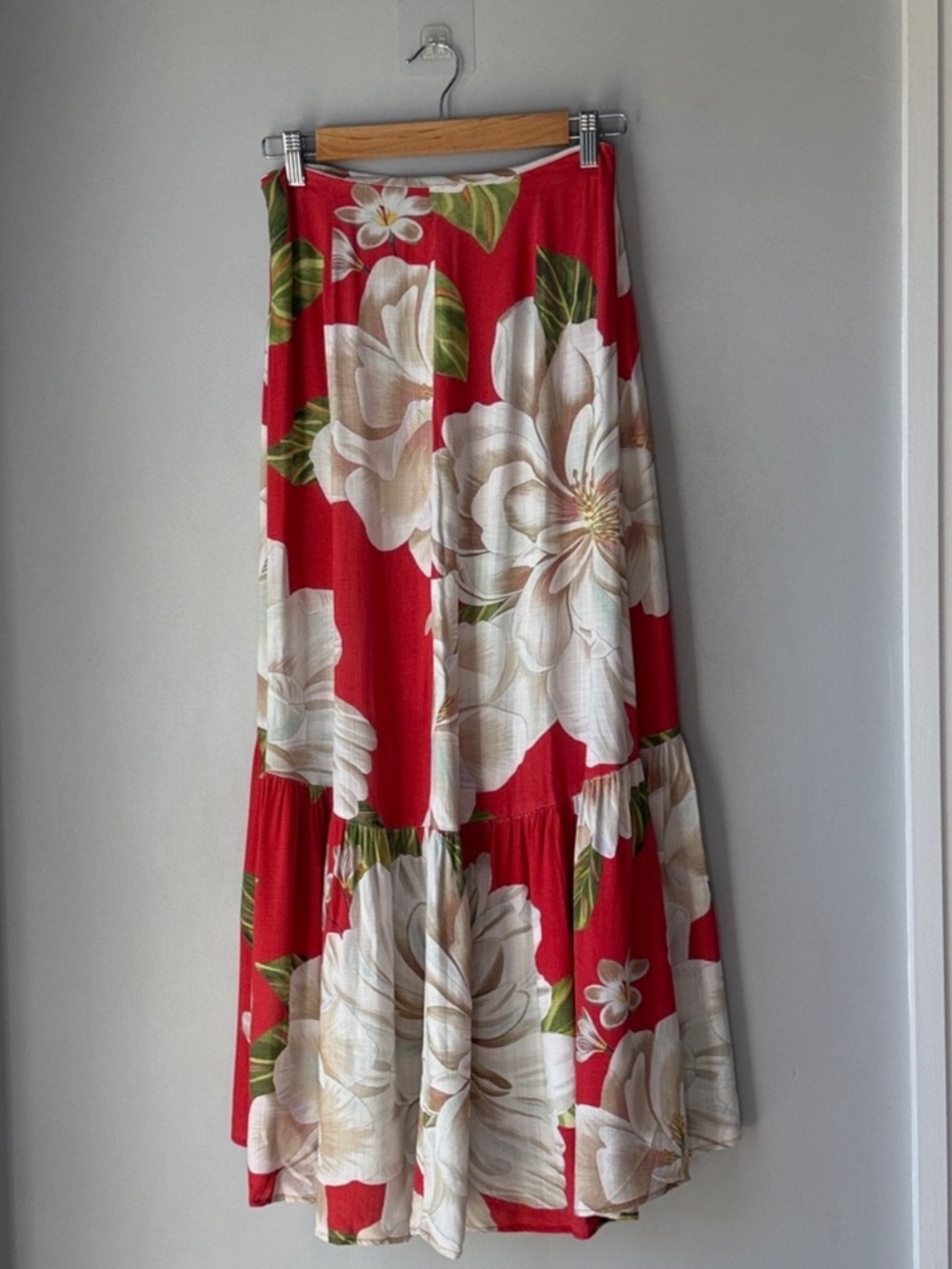Farm Rio Boho Tropical Floral Red Maxi Skirt - Picture 3 of 8